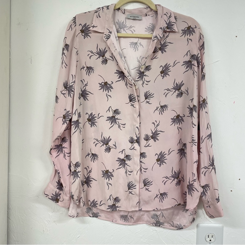 Rossi 35 Pink Floral Silk Long Sleeve Button Down Shirt Womens 42
